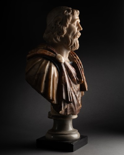 Antiquités - Coloured Marble Bust of a Roman (Philosopher?)