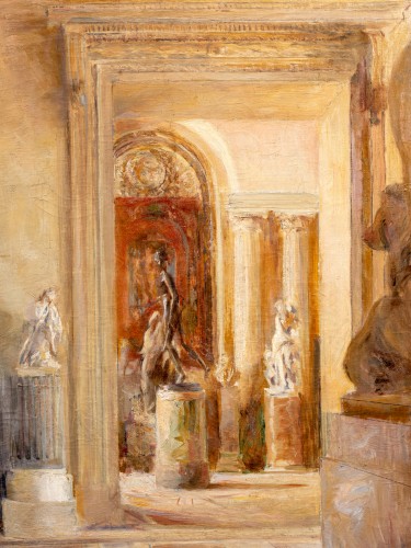 The Coustou and Houdon rooms at the Louvre Museum around 1900 - 