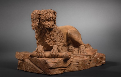 Sculpture Sculpture en Terre cuite - Chien de repos (Caniche) - Terre cuite dernier quart du 18e siècle