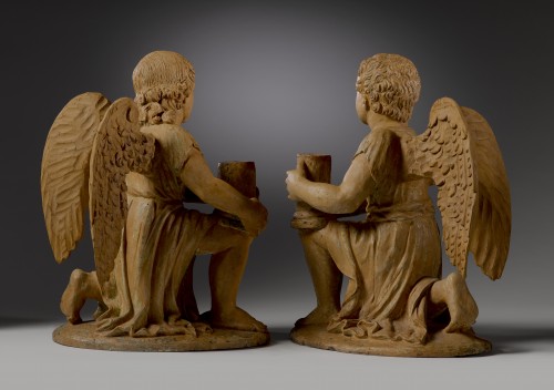 Paire d’anges céroféraires - Sculpture Style Renaissance