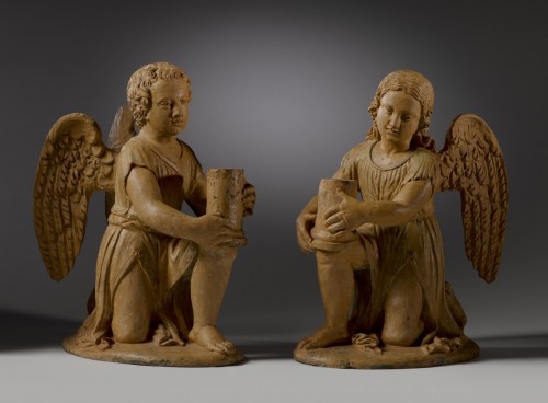 Sculpture Sculpture en Terre cuite - Paire d’anges céroféraires