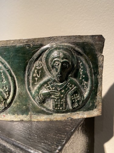 Antiquités - Plaque Byzantine en  bronze Repoussé