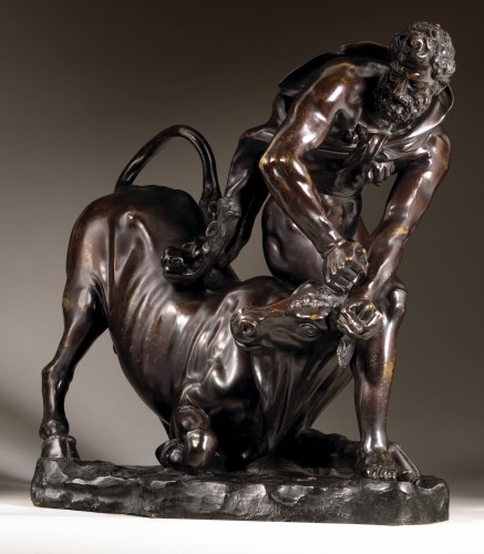 Hercules et le taureau, France fin XVIIIe - Sculpture Style 