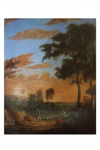 Hunting scene - Oil on paper, first half of the 19th century