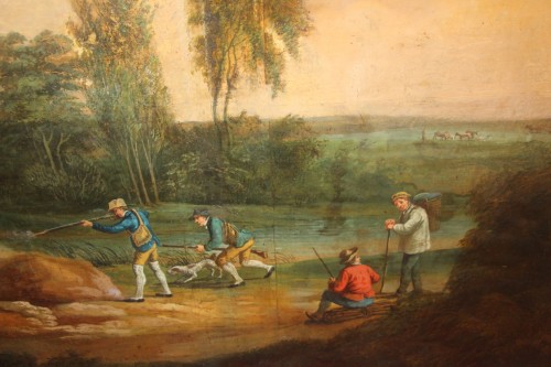 Paintings & Drawings  - Hunting scene - Oil on paper, first half of the 19th century