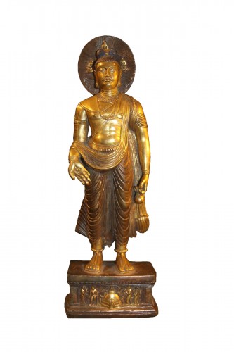 Bouddha en bronze doré et patine brune, Chine XIXe