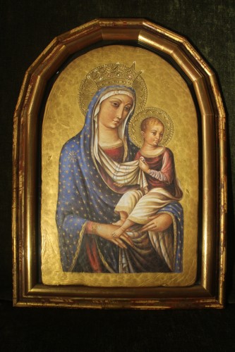Art sacré, objets religieux  - Vierge à l'Enfant signée Ghisetti, Italie XXe