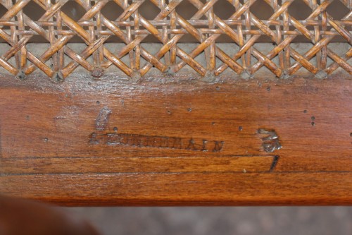 18th century - Pair of Louis XV caned armchairs, one stamped Antoine Bonnemain