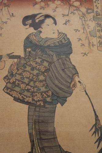 Paire d'estampes japonaises époque d'Edo, vers 1850 - Didascalies