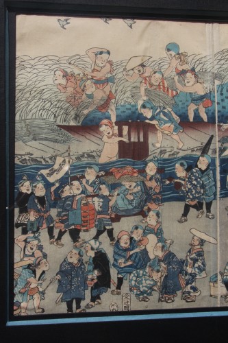 Children&#039;s games, Japanese print in triptych, late 18th century - 