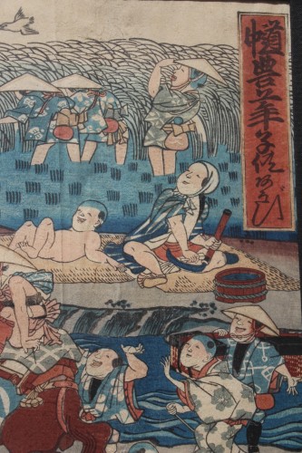  - Les jeux d'enfants, estampe japonaise en triptyque fin XVIIIe