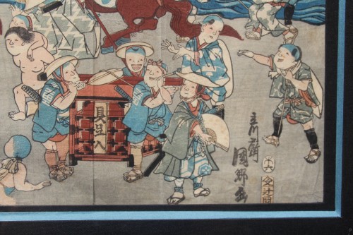 Antiquités - Children&#039;s games, Japanese print in triptych, late 18th century