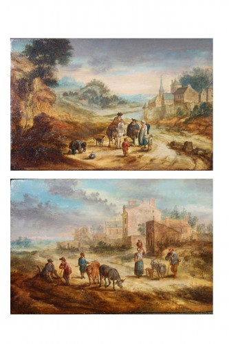 Pair of animated landscapes, 17th century Dutch school