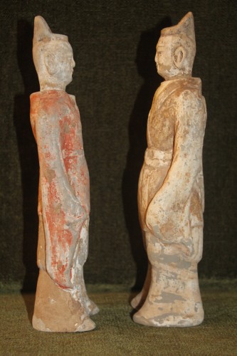 Asian Works of Art  - Terracotta couple of dignitaries from the Tang dynasty, China 618-907 B.C.