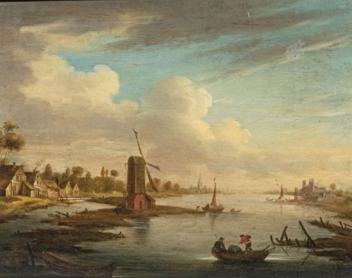 Ecole hollandaise du XVIIIe siècle, paire de paysages - Tableaux et dessins Style 