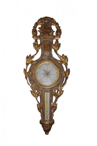 Baromètre - thermomètre en bois sculpté et doré d'époque Louis XVI - XVIIIe  siècle - N.98372