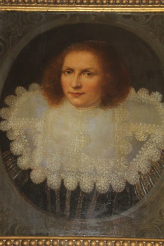 Antiquités - Portrait de dame à la collerette, école hollandaise du XVIIe siècle