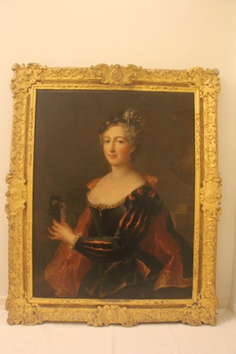 Portrait de dame de qualité en costume, école Française du XVIIIe siècle - Tableaux et dessins Style Louis XV
