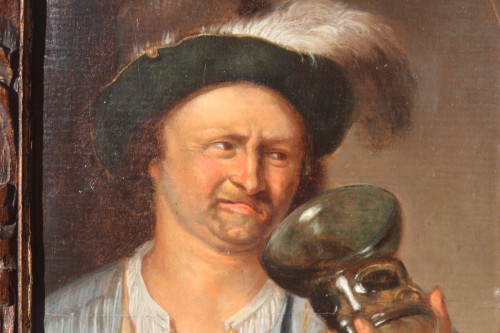 XVIIe siècle - L'homme au verre - Peintre néerlandais du XVIIe siècle