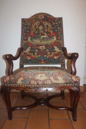 Important fauteuil à dossier plat, époque de la Régence, XVIIIe - Sièges Style Régence