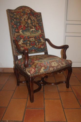Antiquités - Important fauteuil à dossier plat, époque de la Régence, XVIIIe