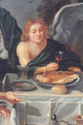 L'hospitalité d'Abraham, école italienne du XVIIe siècle - Didascalies