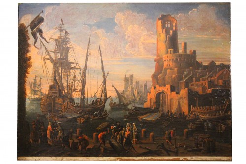 Scène de port, école italienne vers 1700