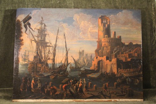 Harbour scene, Italian school circa 1700 - Paintings & Drawings Style Louis XIV