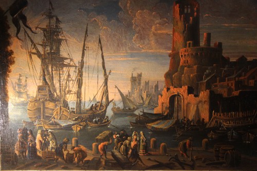 Antiquités - Harbour scene, Italian school circa 1700