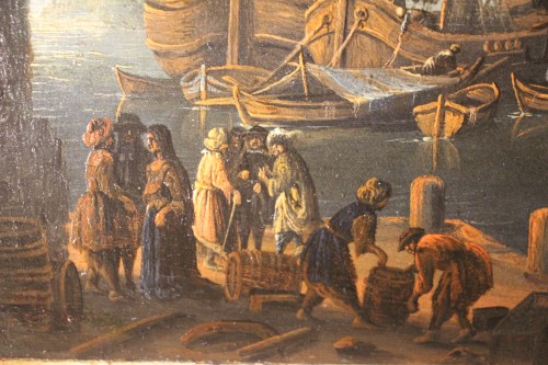 Antiquités - Harbour scene, Italian school circa 1700