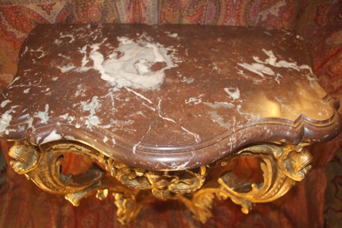 Antiquités - Console d'entre deux en bois doré d'époque Louis XV