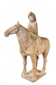 Cavalière sur son cheval en terre cuite, Dynastie Tang 618-906 av J.-C, Chine.