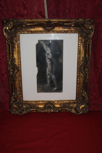 Nu académique, fusain sur papier XIXe siècle - Tableaux et dessins Style Louis-Philippe