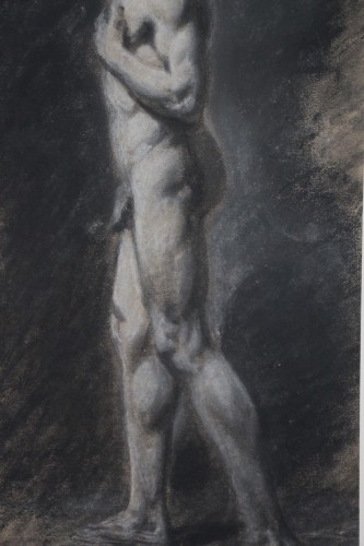 Tableaux et dessins Dessin, Aquarelle & Pastel - Nu académique, fusain sur papier XIXe siècle