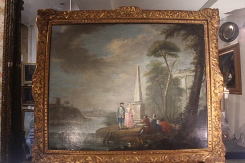 Scène champêtre, école française du XVIIIe siècle - Tableaux et dessins Style Louis XIV