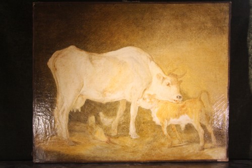 Vache et son veau, école française XVIIIe siècle - Tableaux et dessins Style Louis XV