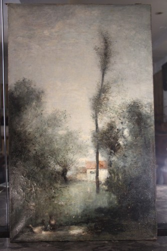 Tableaux et dessins Tableaux XIXe siècle - Paysage au bord de l'eau, - Paul-Désiré Trouillebert 1831-1900.