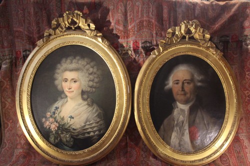 Portraits présumés du comte de Vergennes et de son épouse, époque Louis XVI, XVIIIe. - Tableaux et dessins Style Louis XVI