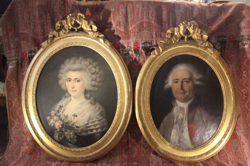 Tableaux et dessins Tableaux XVIIIe siècle - Portraits présumés du comte de Vergennes et de son épouse, époque Louis XVI, XVIIIe.