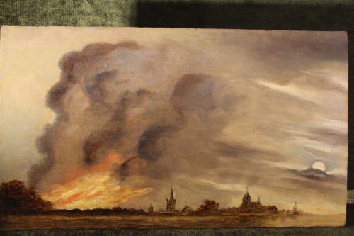 L'incendie, école du Nord XVIIe siècle - Tableaux et dessins Style Louis XIV