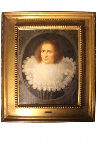 Ecole Hollandaise du XVIIe, portrait de dame en collerette, attribué Miereveld