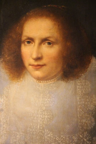 Ecole Hollandaise du XVIIe, portrait de dame en collerette, attribué Miereveld - Didascalies