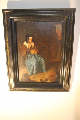 L'heure du souper, école hollandaise vers 1800 - Tableaux et dessins Style Directoire