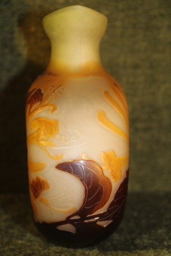 XIXe siècle - Emile Gallé (1846-1904) - Vase gourde à décor de fleurs de lys sauvages