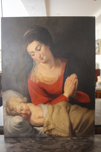 Vierge à l'Enfant, école du Nord du XIXe siècle - Tableaux et dessins Style Restauration - Charles X