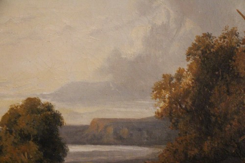Antiquités - Paysage animé de personnages, signé Alexandre-Gabriel Decamps (1803-1860).