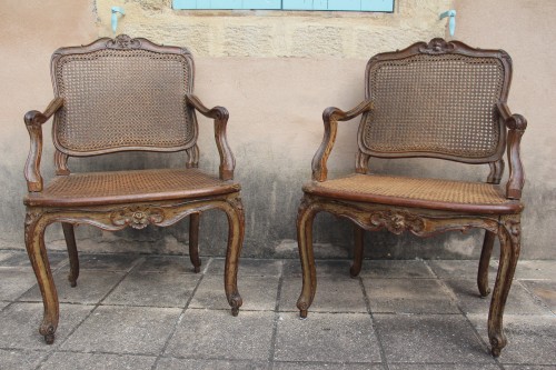 Paire de fauteuils cannés Louis XV, estampillés Etienne Meunier - Sièges Style Louis XV
