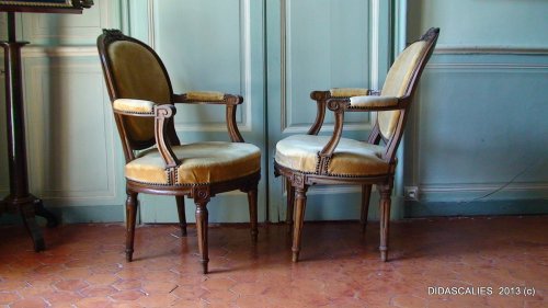 Antiquités - Set of eight Louis XVI cabriolet armchair