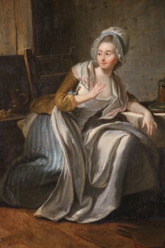 "L'aumône" huile sur toile XVIIIe siècle