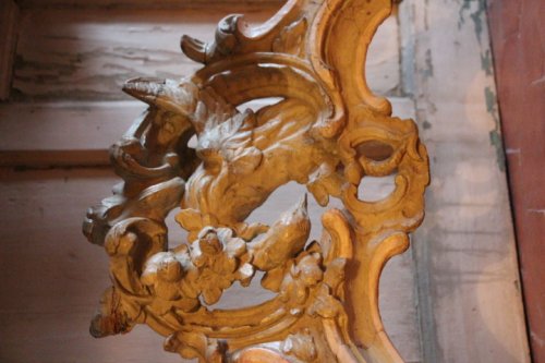 Console en bois laqué vert époque Louis XV, plateau à l'imitation du marbre - Louis XV